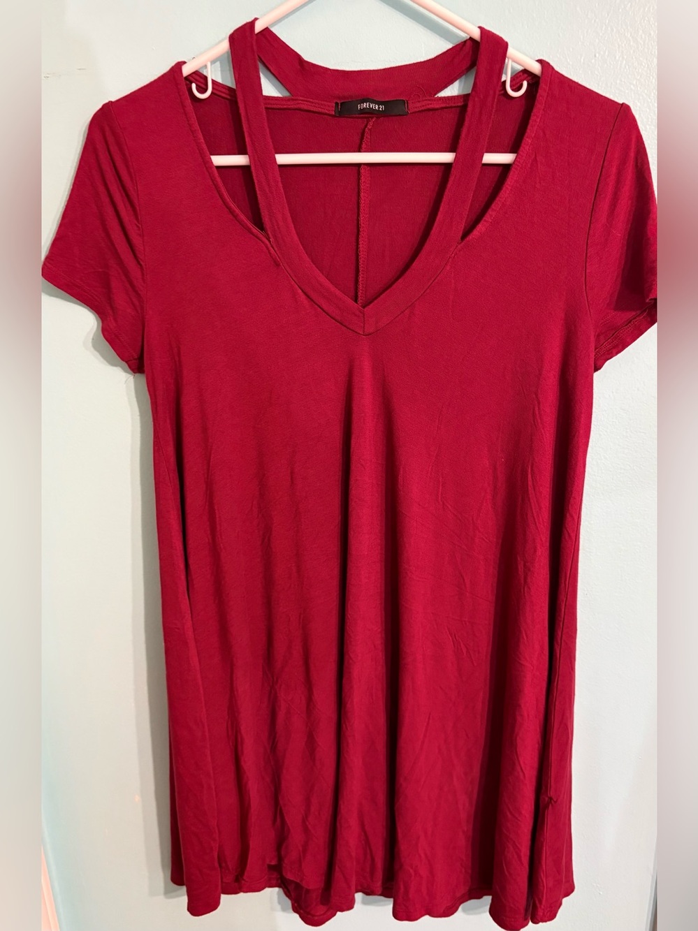 Maroon Short Sleeve V-Neck dress with Double Strap